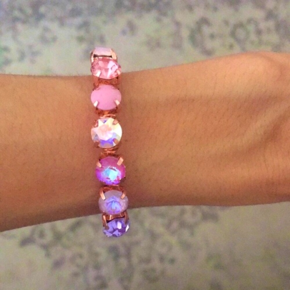 Raw Copper Pink+ Purple Crystal Ombré Bangle Bracelet